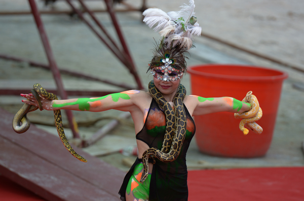 人体彩绘舞蛇表演   龙本亮 摄影